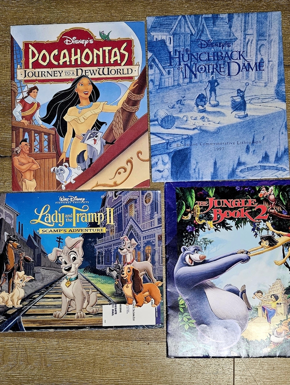 4 Disney Lithographs Pocahontas Lady Tramp 2 Jungle Book 2 Hunchback  Notre Dame